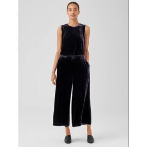 Eileen Fisher Silk Blend Velvet Wide-Leg Jumpsuit - Nocturne - M
